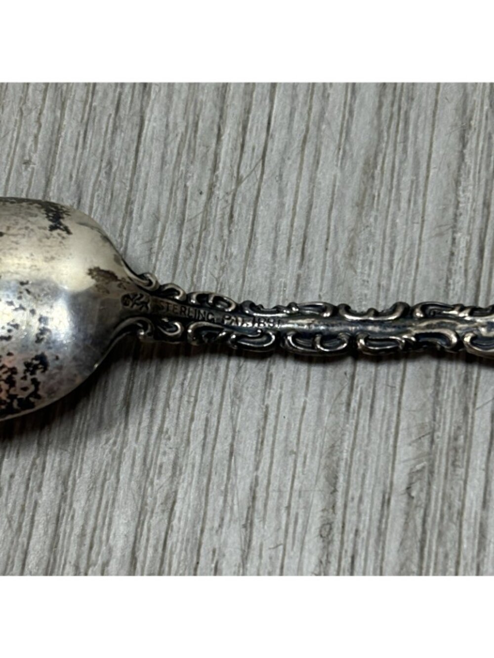 5 - ANTIQUE PAT 1891 STERLING SILVER H. J. HOWE SPOON 5 1/4" Monogrammed - Picture 13 of 13